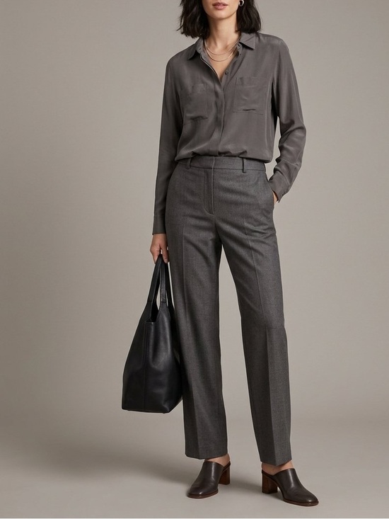 Broadway & Broome Tops - Women's Silk Button-Down Shirt in Brownish Gray